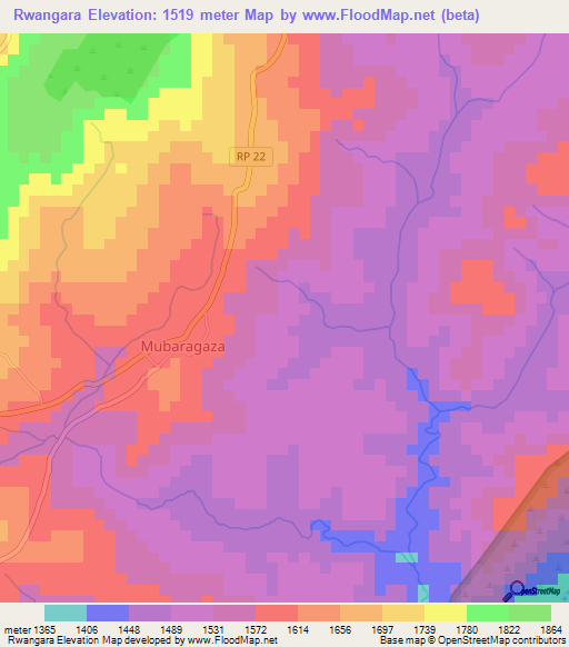 Rwangara,Burundi Elevation Map