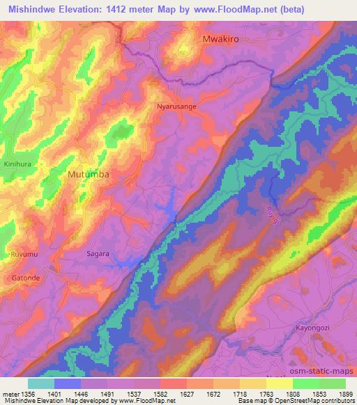 Mishindwe,Burundi Elevation Map