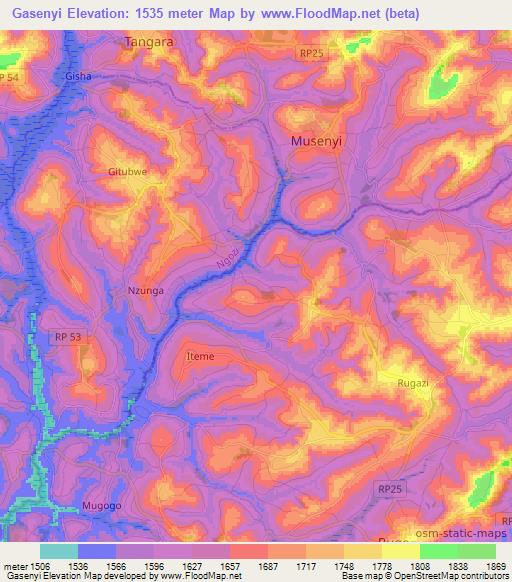 Gasenyi,Burundi Elevation Map