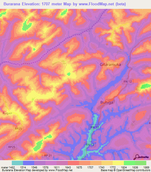 Burarana,Burundi Elevation Map