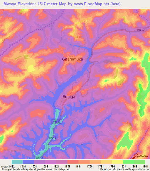 Mwoya,Burundi Elevation Map
