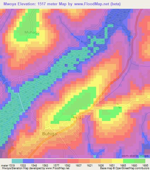 Mwoya,Burundi Elevation Map