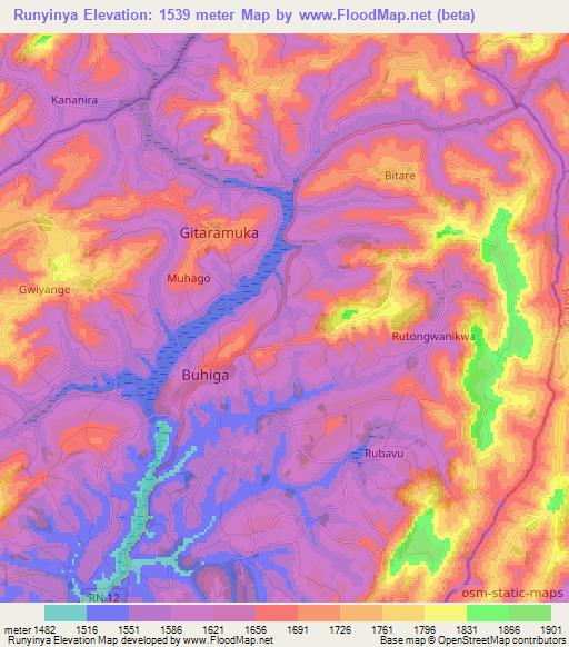 Runyinya,Burundi Elevation Map