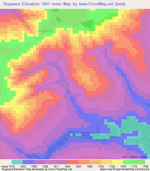Bugwana,Burundi Elevation Map