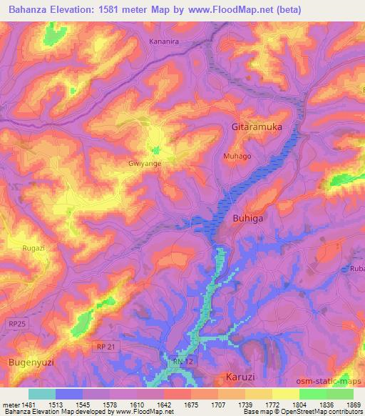 Bahanza,Burundi Elevation Map