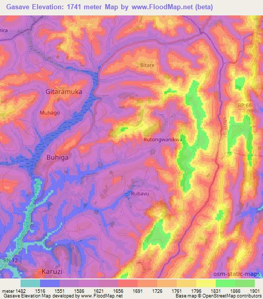 Gasave,Burundi Elevation Map