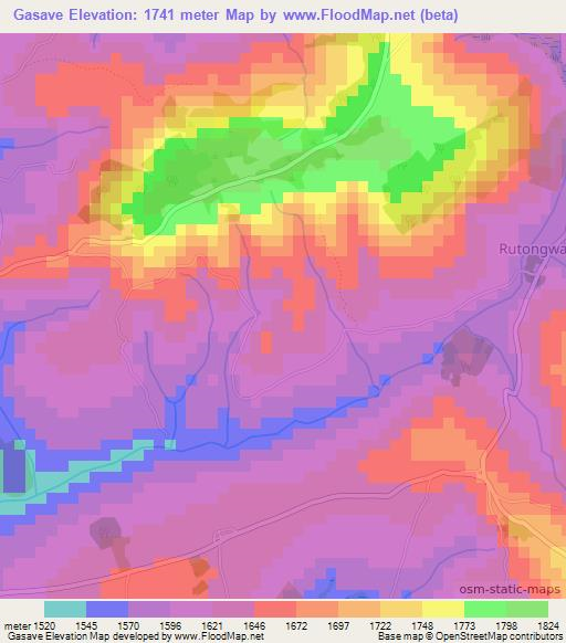 Gasave,Burundi Elevation Map