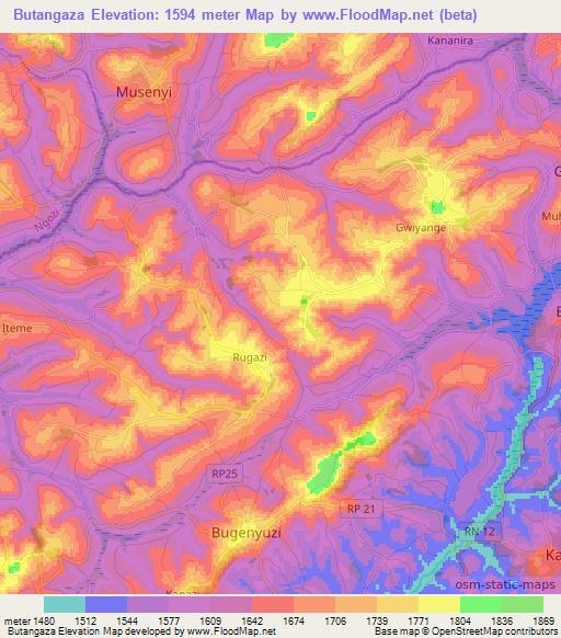 Butangaza,Burundi Elevation Map