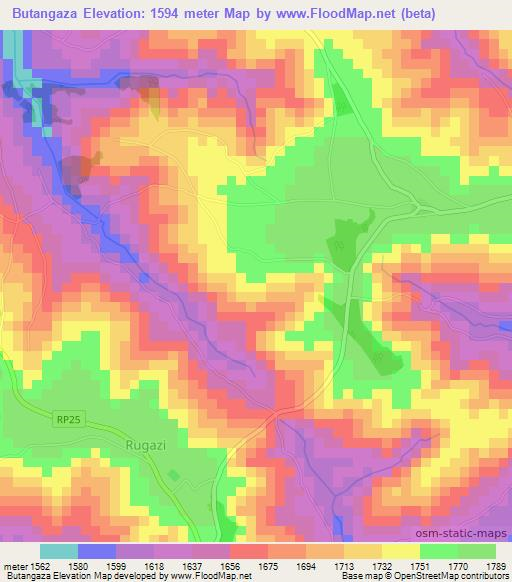 Butangaza,Burundi Elevation Map