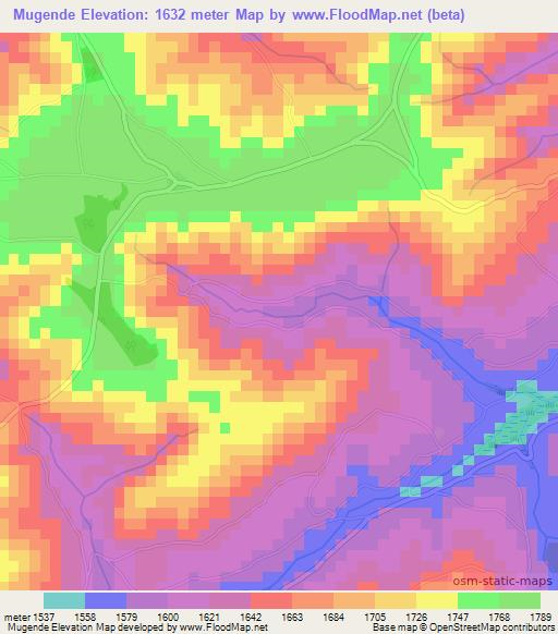 Mugende,Burundi Elevation Map