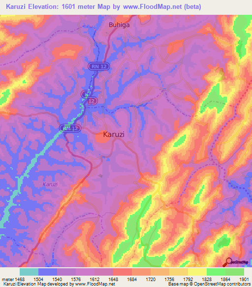 Karuzi,Burundi Elevation Map