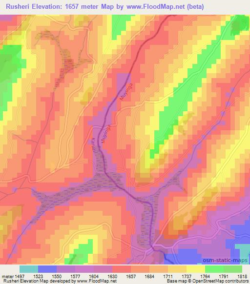 Rusheri,Burundi Elevation Map