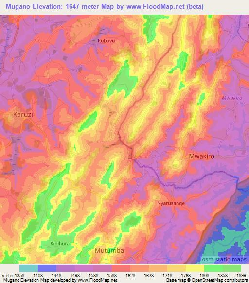 Mugano,Burundi Elevation Map