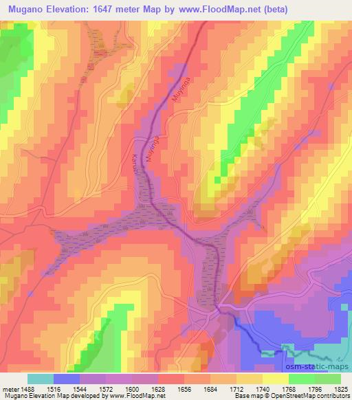 Mugano,Burundi Elevation Map
