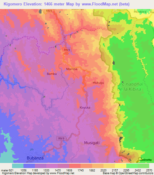 Kigomero,Burundi Elevation Map