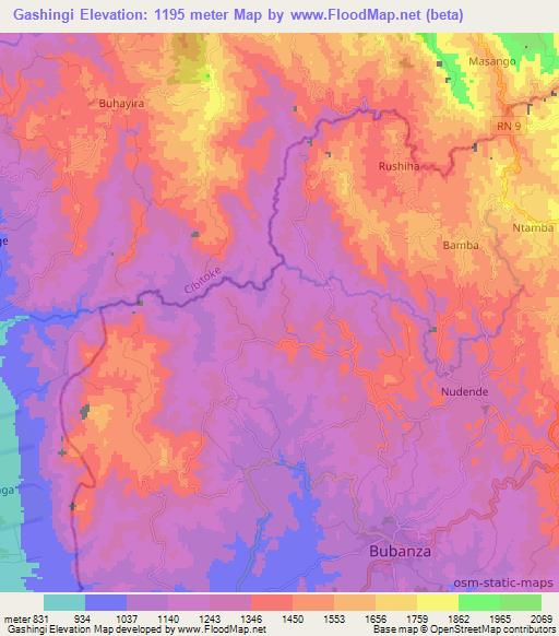 Gashingi,Burundi Elevation Map