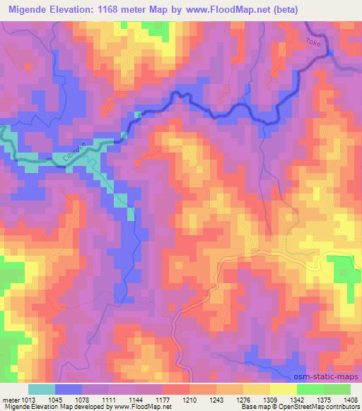 Migende,Burundi Elevation Map