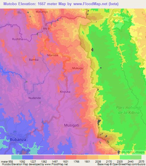 Mutobo,Burundi Elevation Map