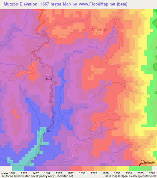Mutobo,Burundi Elevation Map