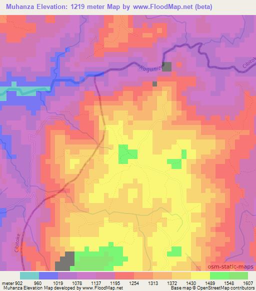 Muhanza,Burundi Elevation Map