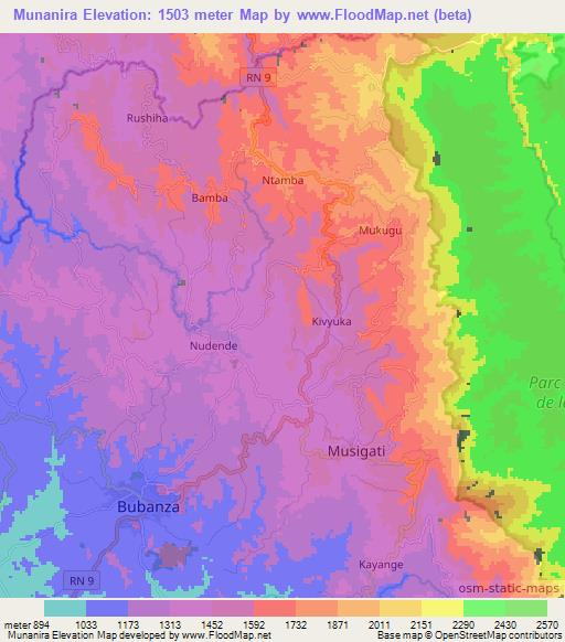 Munanira,Burundi Elevation Map