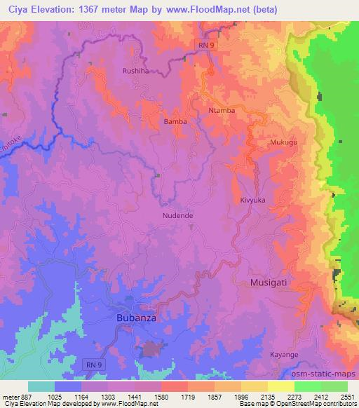 Ciya,Burundi Elevation Map