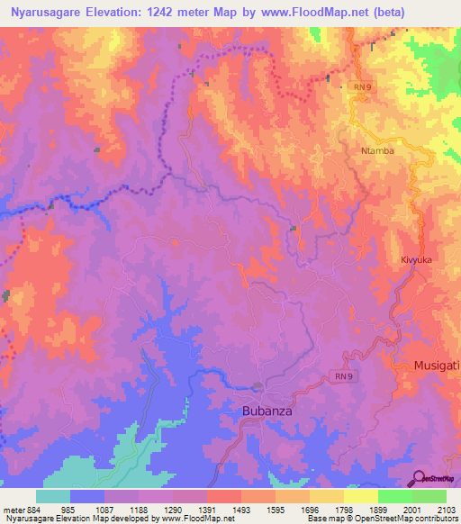 Nyarusagare,Burundi Elevation Map