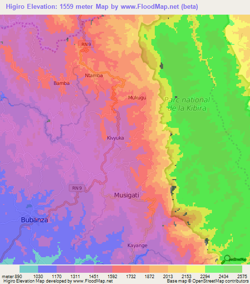 Higiro,Burundi Elevation Map