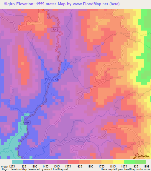 Higiro,Burundi Elevation Map