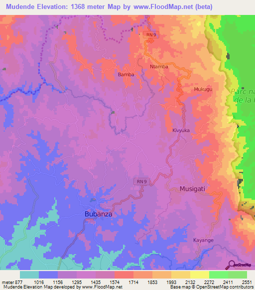 Mudende,Burundi Elevation Map