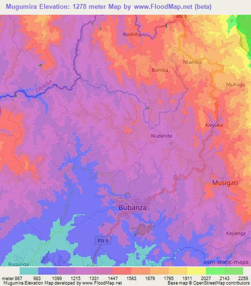 Mugumira,Burundi Elevation Map