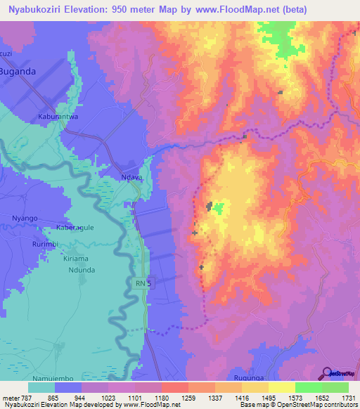 Nyabukoziri,Burundi Elevation Map