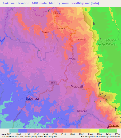Gakowe,Burundi Elevation Map