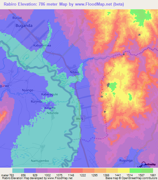 Rabiro,Burundi Elevation Map