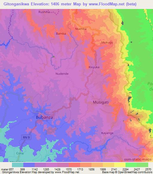 Gitonganikwa,Burundi Elevation Map
