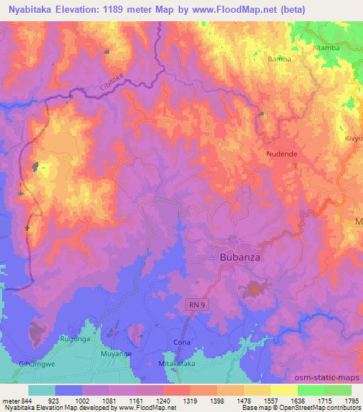 Nyabitaka,Burundi Elevation Map