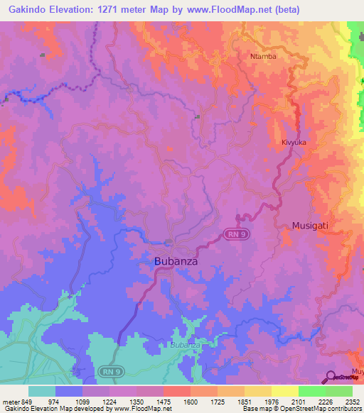 Gakindo,Burundi Elevation Map