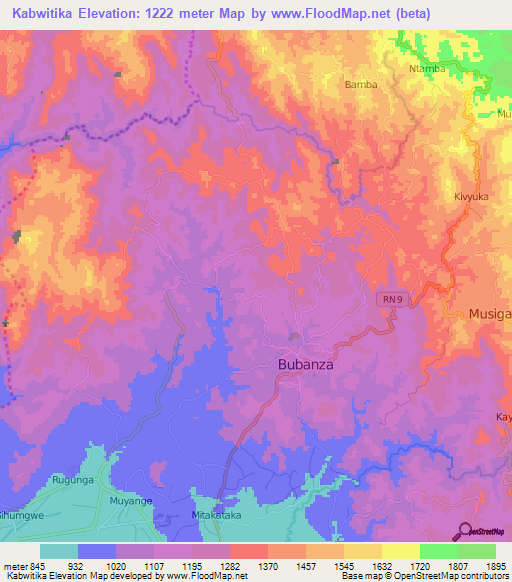 Kabwitika,Burundi Elevation Map