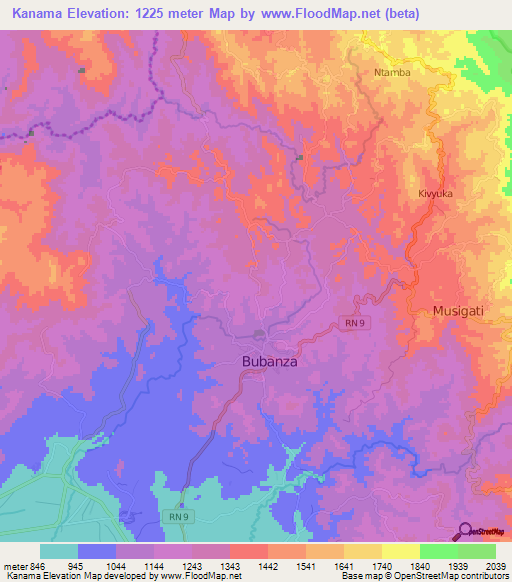 Kanama,Burundi Elevation Map