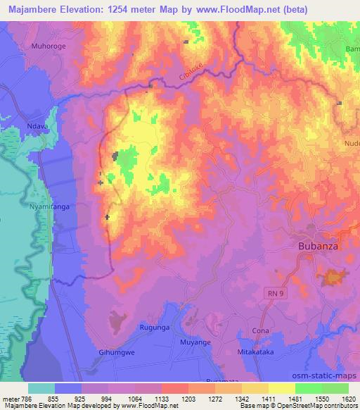 Majambere,Burundi Elevation Map