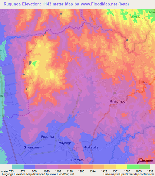 Rugunga,Burundi Elevation Map
