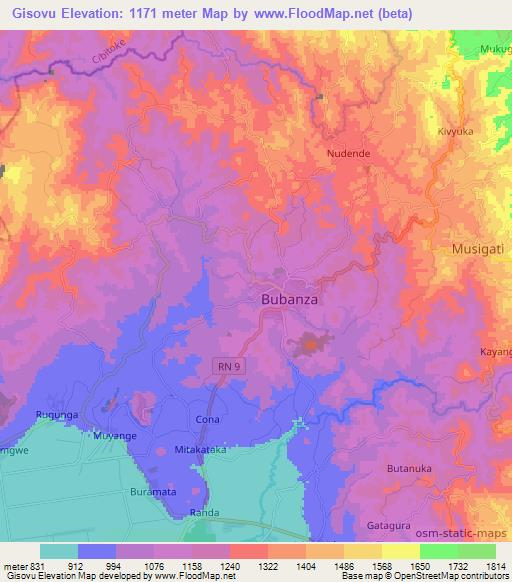 Gisovu,Burundi Elevation Map