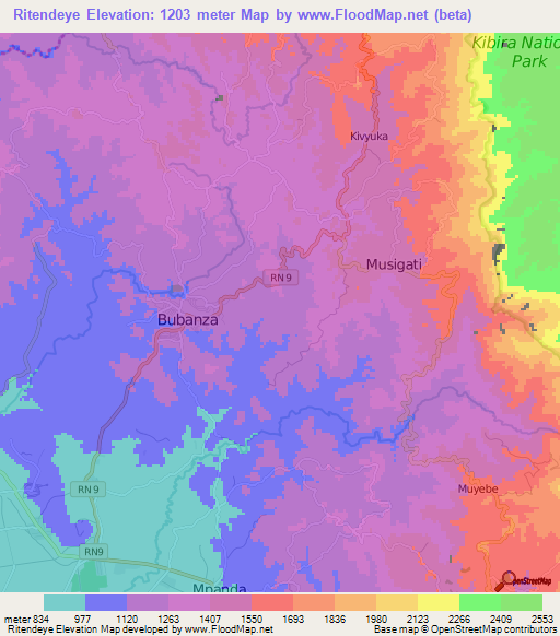 Ritendeye,Burundi Elevation Map