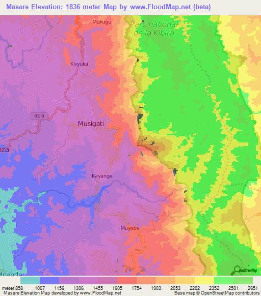 Masare,Burundi Elevation Map