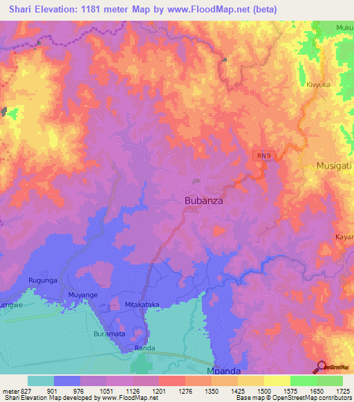 Shari,Burundi Elevation Map