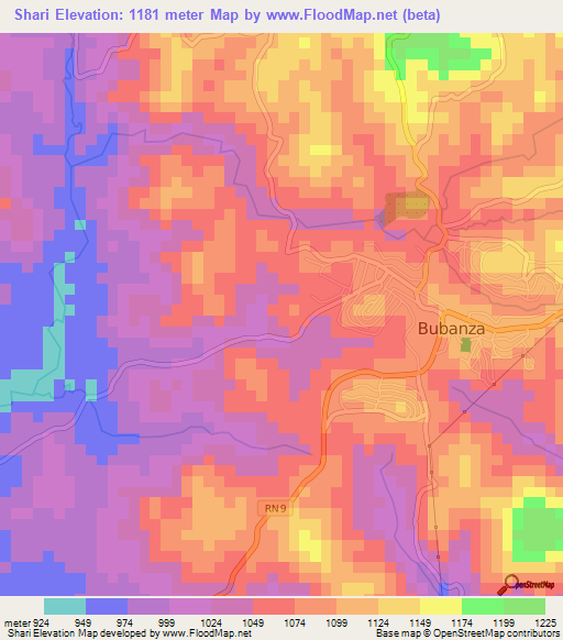 Shari,Burundi Elevation Map