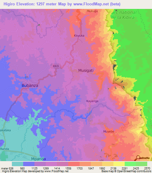 Higiro,Burundi Elevation Map