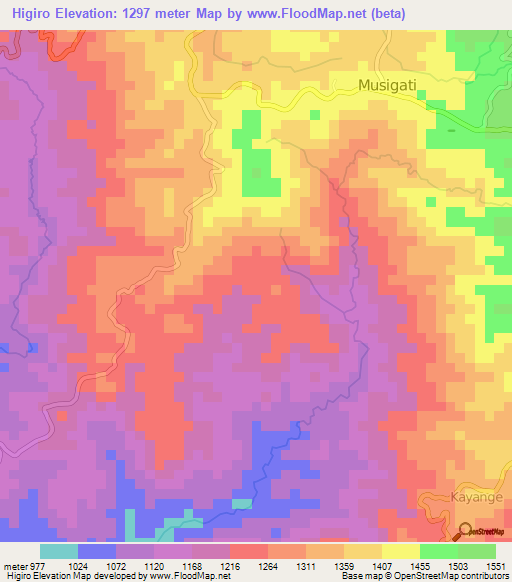 Higiro,Burundi Elevation Map