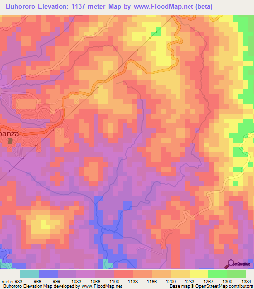 Buhororo,Burundi Elevation Map
