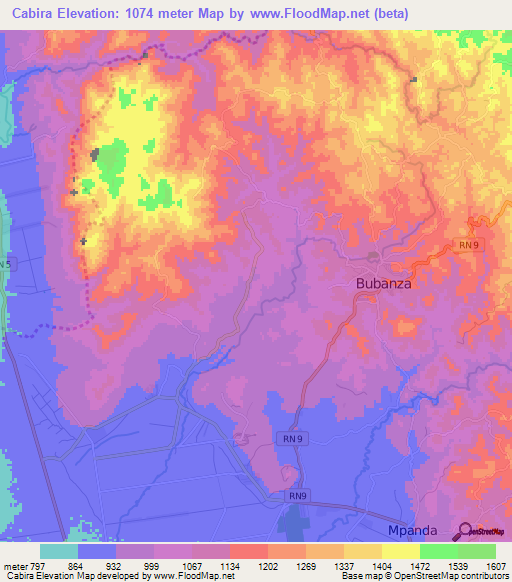 Cabira,Burundi Elevation Map